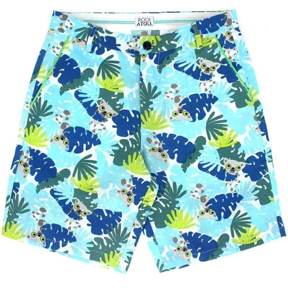 NEW ROCK ATOLL Men's Lemur Print Flat Front Chino Shorts 30”